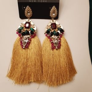 Gold Jeweled Tassle Earrings